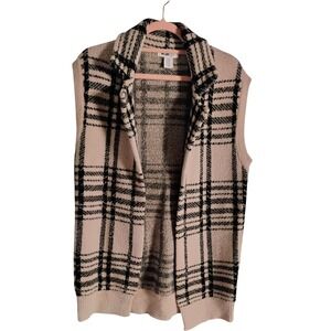 William Rast Plaid Sweater Vest Sleeveless Knit Cardigan Open‎ Front M